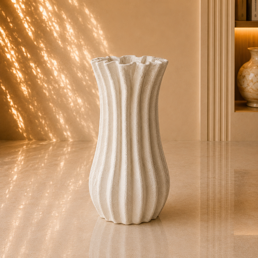 White Wavy Ribbed Decorative Planter Pot