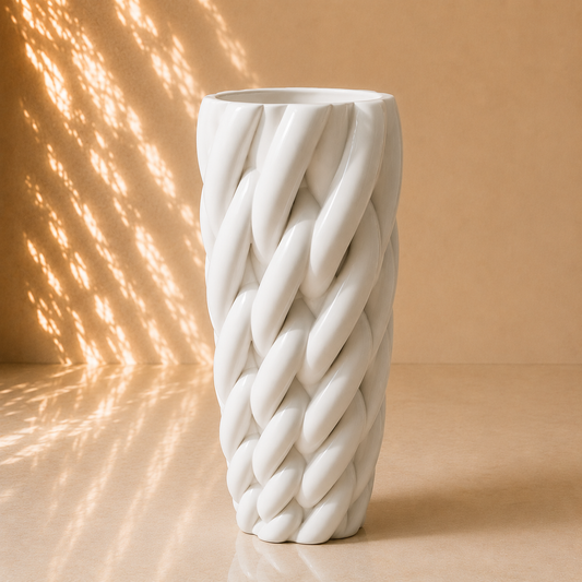 White Twisted Rope Decorative Planter Pot