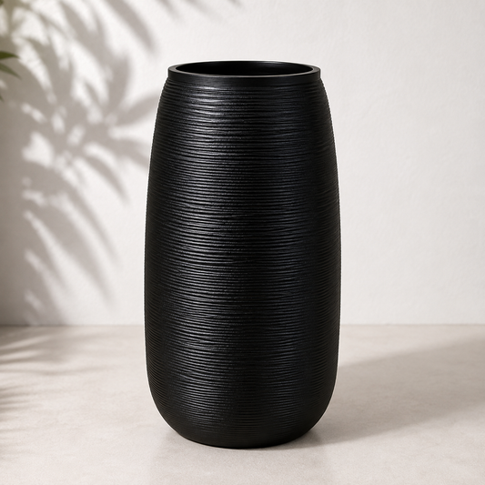 Modern Ribbed Black Planter Pot