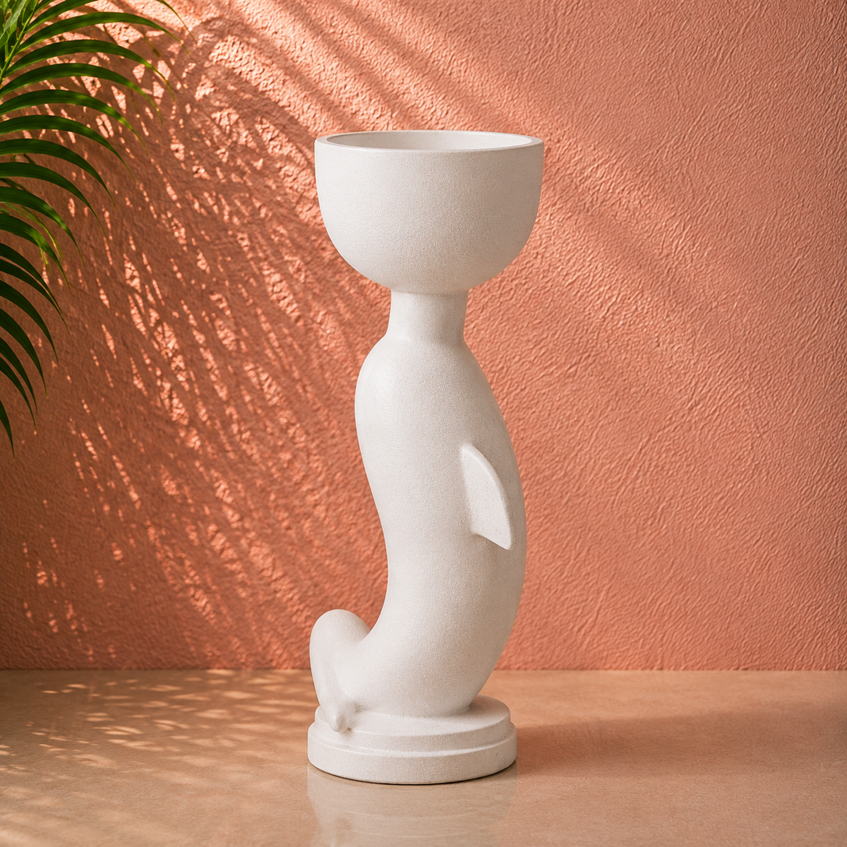 White Curved Sculptural Pedestal Planter