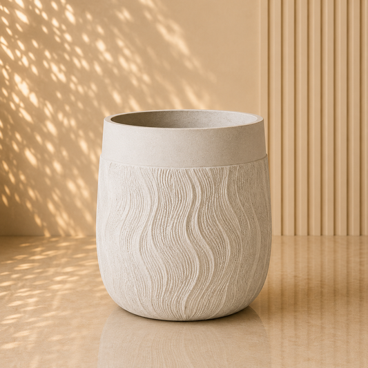 White Wavy Textured Cylindrical Planter Pot