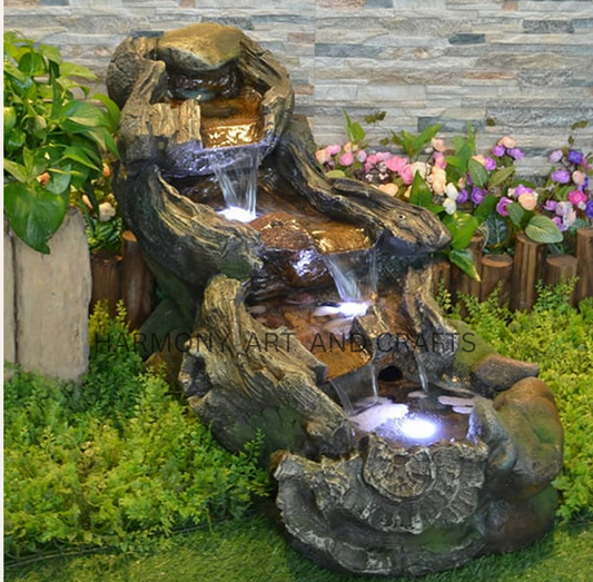 Natural Rock Cascade Water Fountain with LED Lights