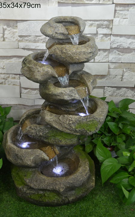 Multi-Tier Rock Cascade Water Fountain With LED