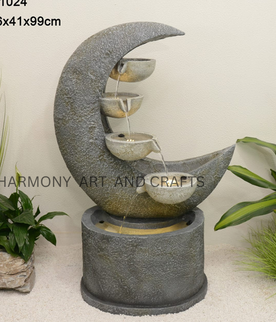 Moon Shape Cascading Water Fountain with LED Lights