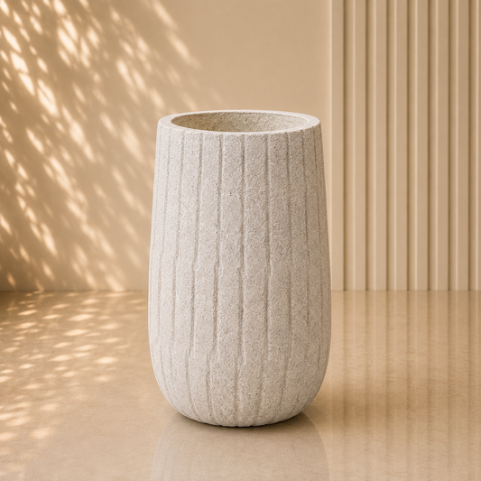 White Ribbed Textured Cylinder Planter Pot