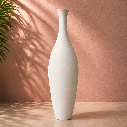 Tall White Slim Neck Decorative Vase