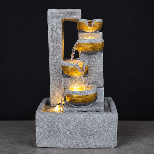 4-Tier Diya Bowl Cascade Water Fountain With LED