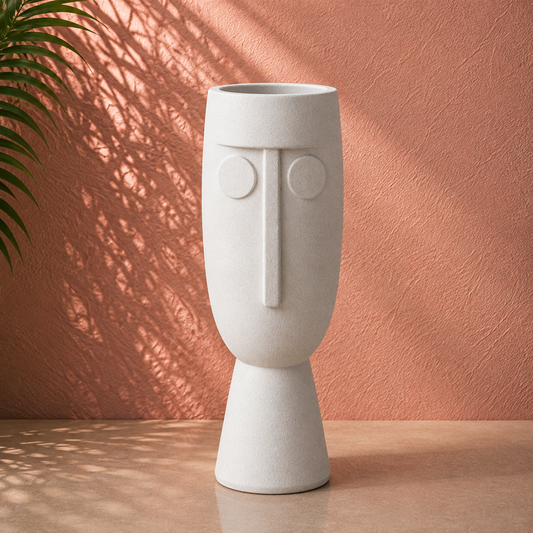 White Abstract Face Pedestal Planter Pot
