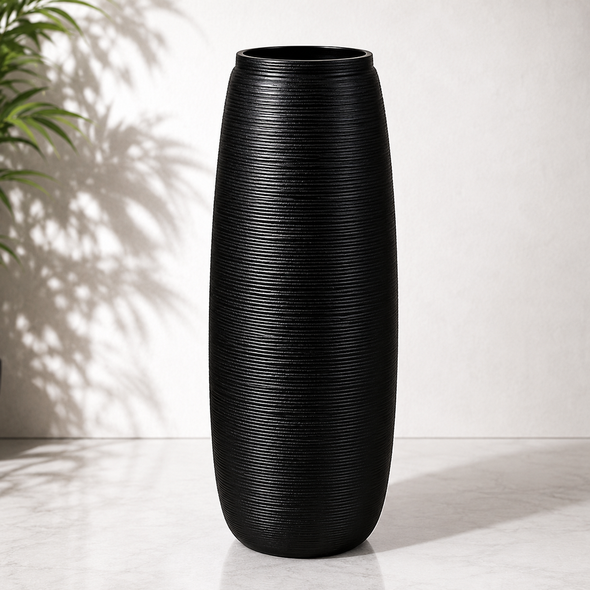 Modern Ribbed Black Planter Pot