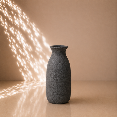 Black Textured Bottle Shape Decorative Vase