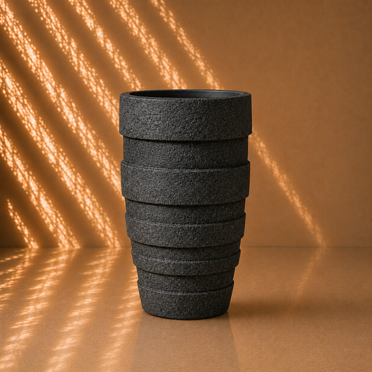 Black Tiered Textured Tall Planter Pot