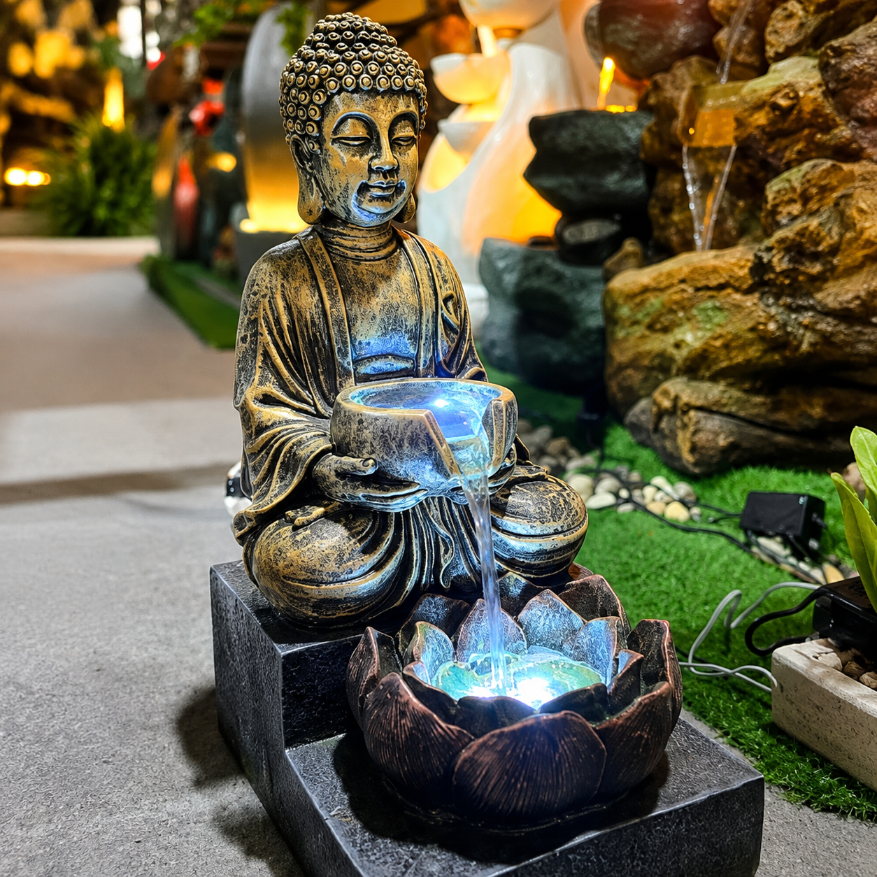 Buddha Lotus Bowl Water Fountain With LED