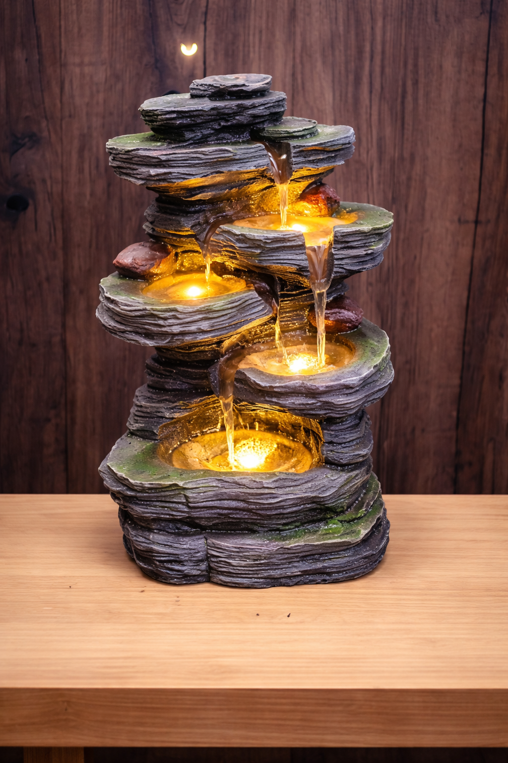 4-Step Stone Cascade Water Fountain With LED