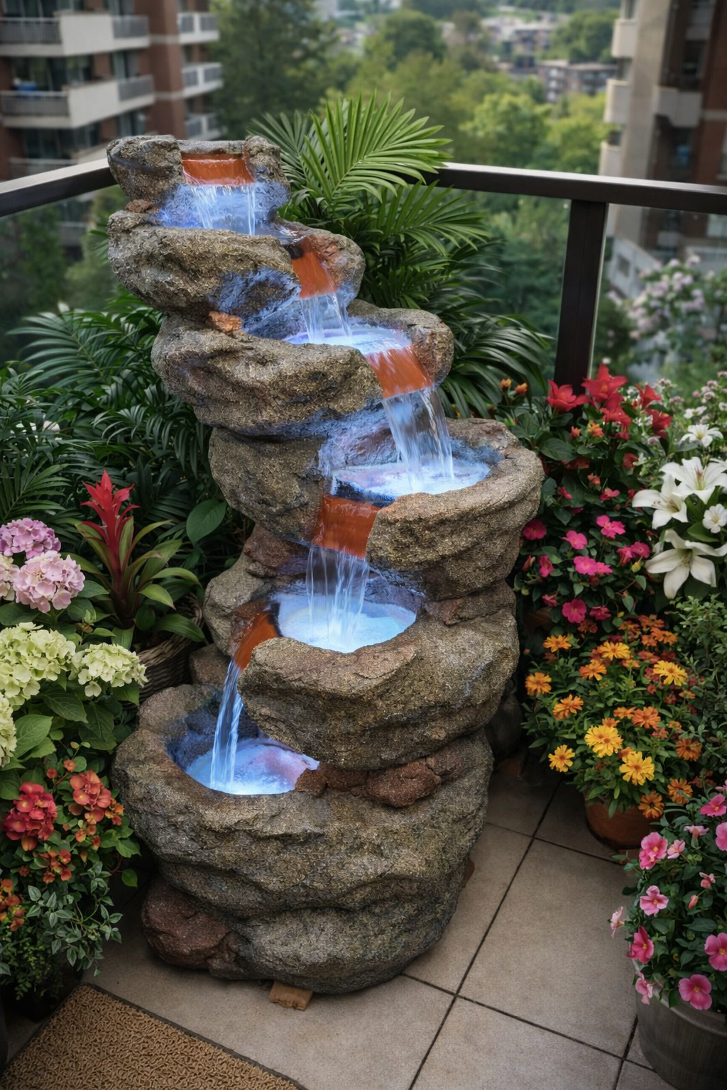 Curved Tiered Stone Waterfall Fountain