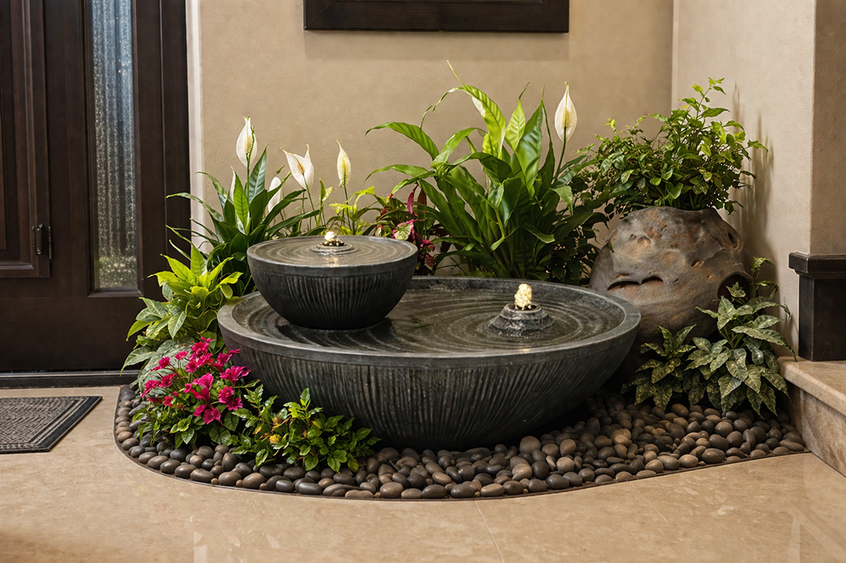 Double Bowl Ripple Water Fountain With LED