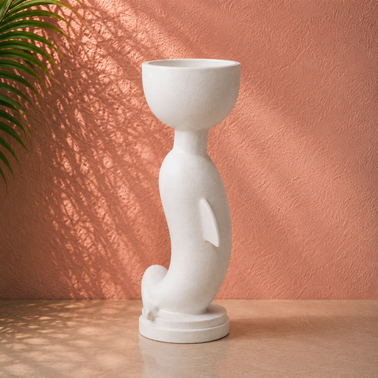 White Curved Sculptural Pedestal Planter