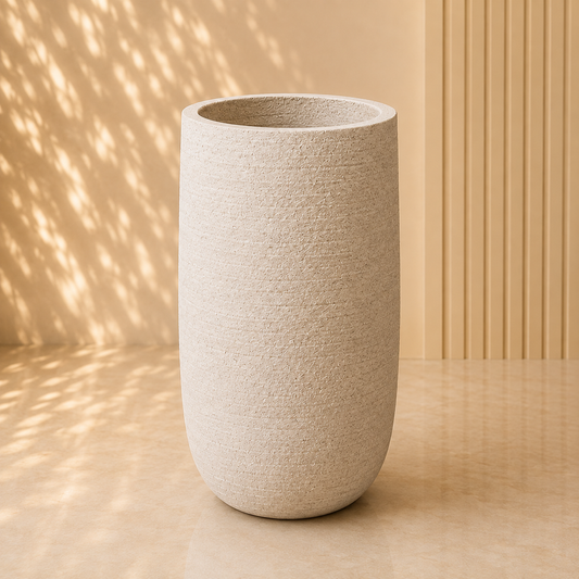 Textured White Tall Cylinder Planter Pot