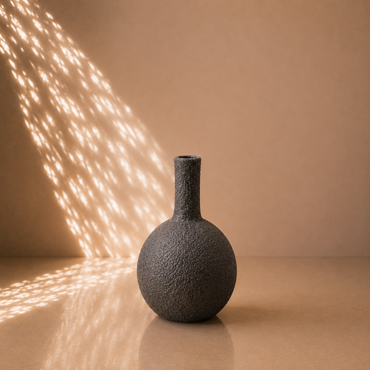 Dark Grey Round Bottle Neck Decorative Vase