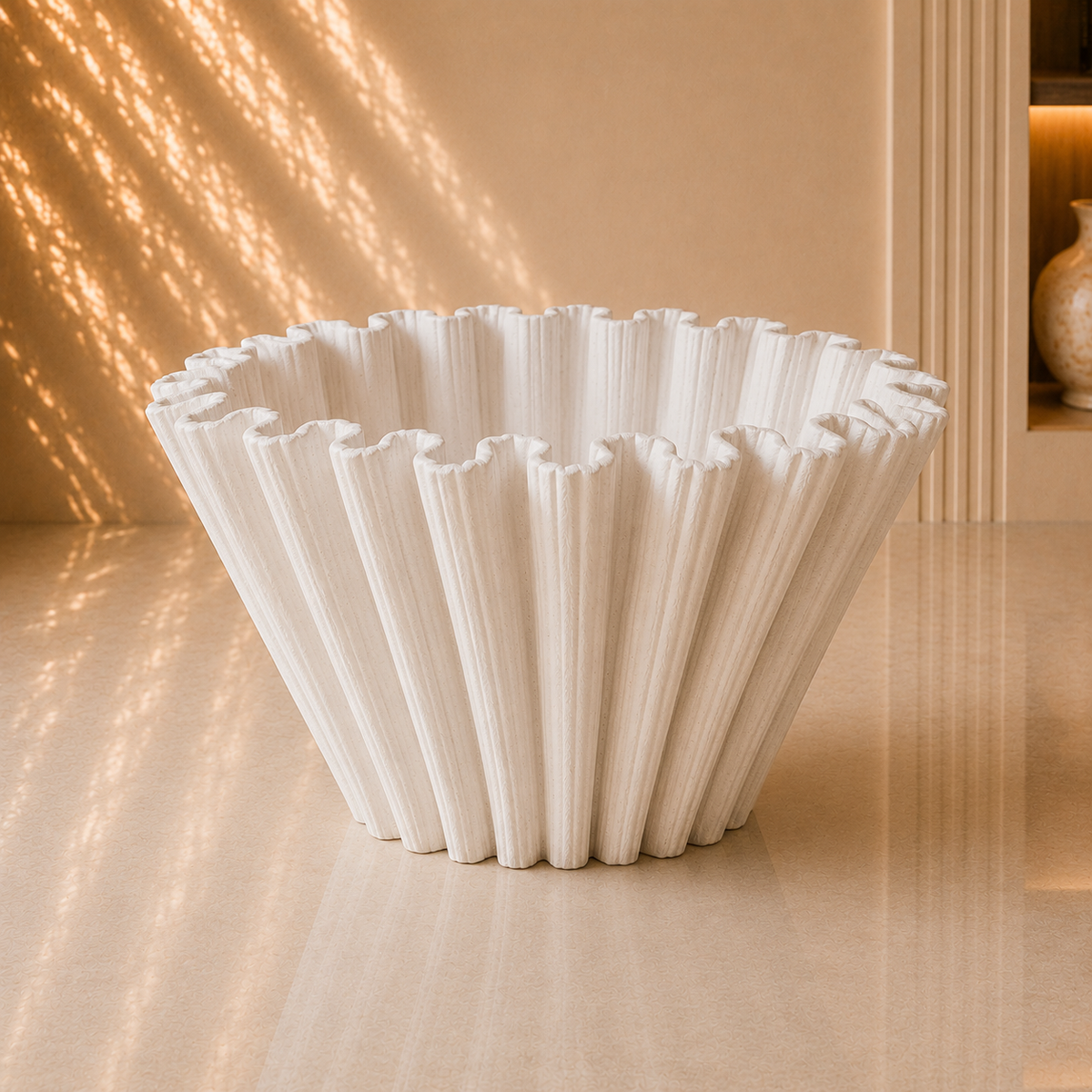 White Fluted Fan Shape Decorative Planter Pot