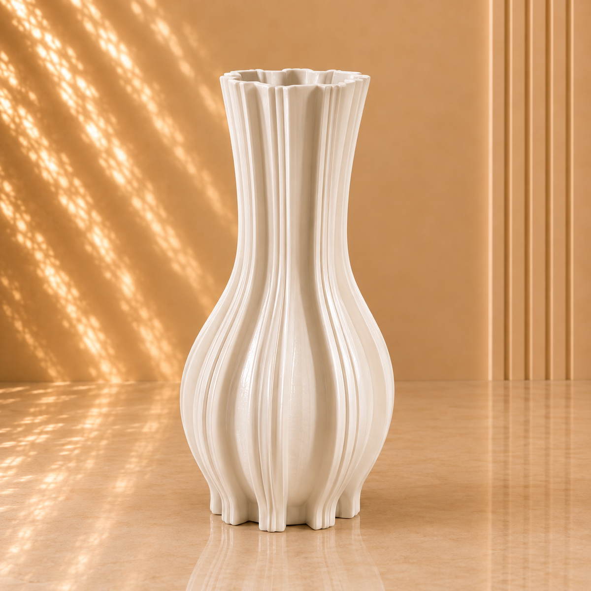 White Wavy Ribbed Decorative Vase