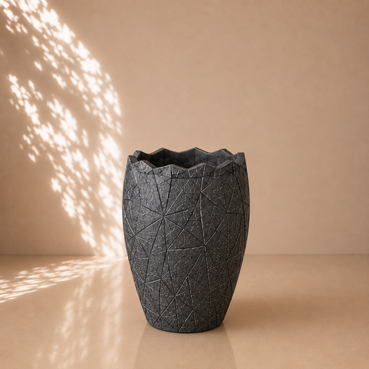 Dark Grey Geometric Textured Planter Pot