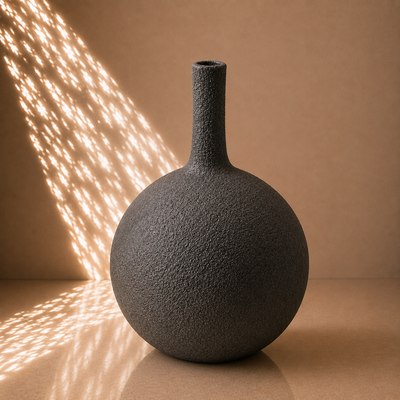 Dark Grey Round Bottle Neck Decorative Vase