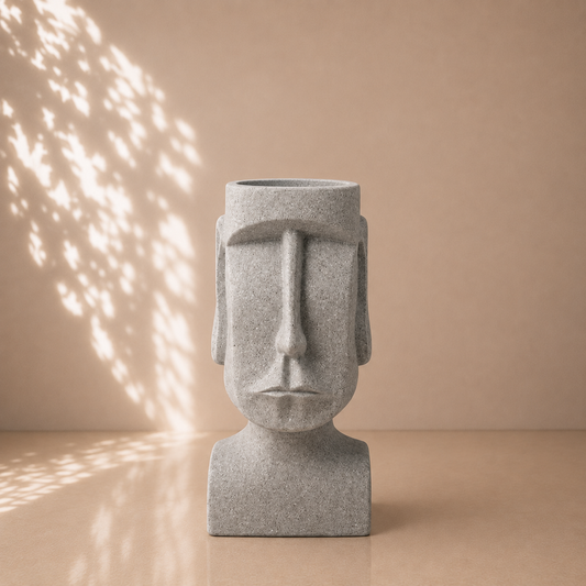 Grey Square Face Sculptural Planter Pot