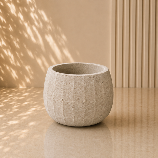 Grey Textured Round Planter Pot