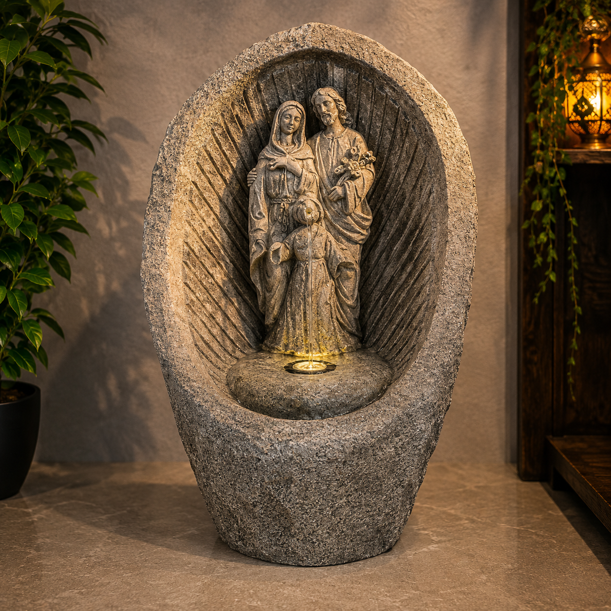 Holy Family Stone Water Fountain With LED Light