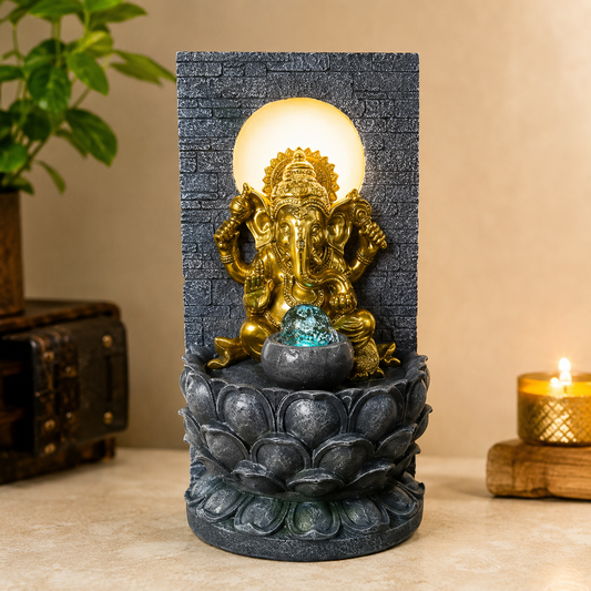 Mini Ganesha Lotus Water Fountain With LED