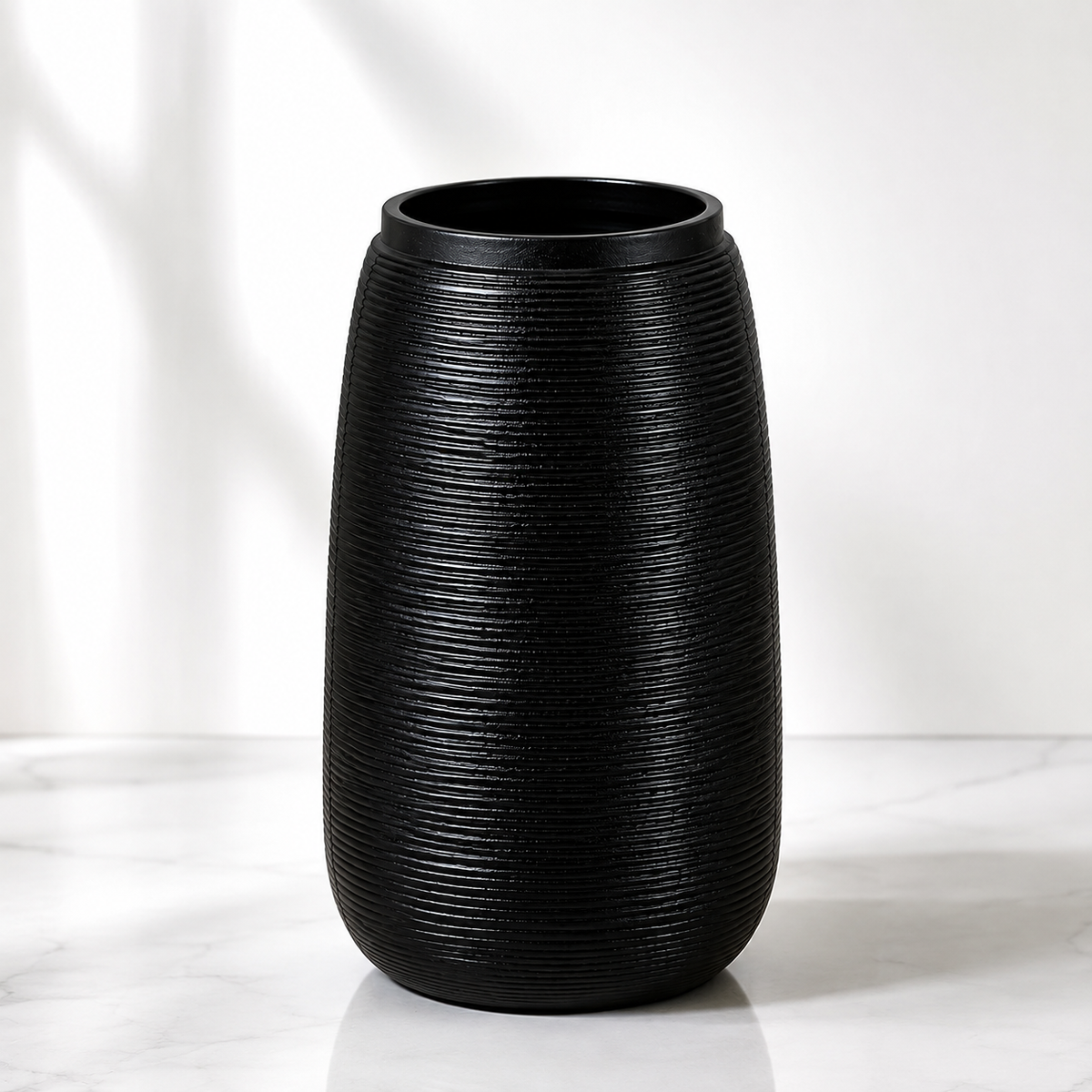 Modern Ribbed Black Planter Pot