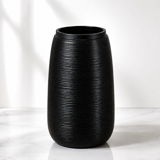 Modern Ribbed Black Planter Pot