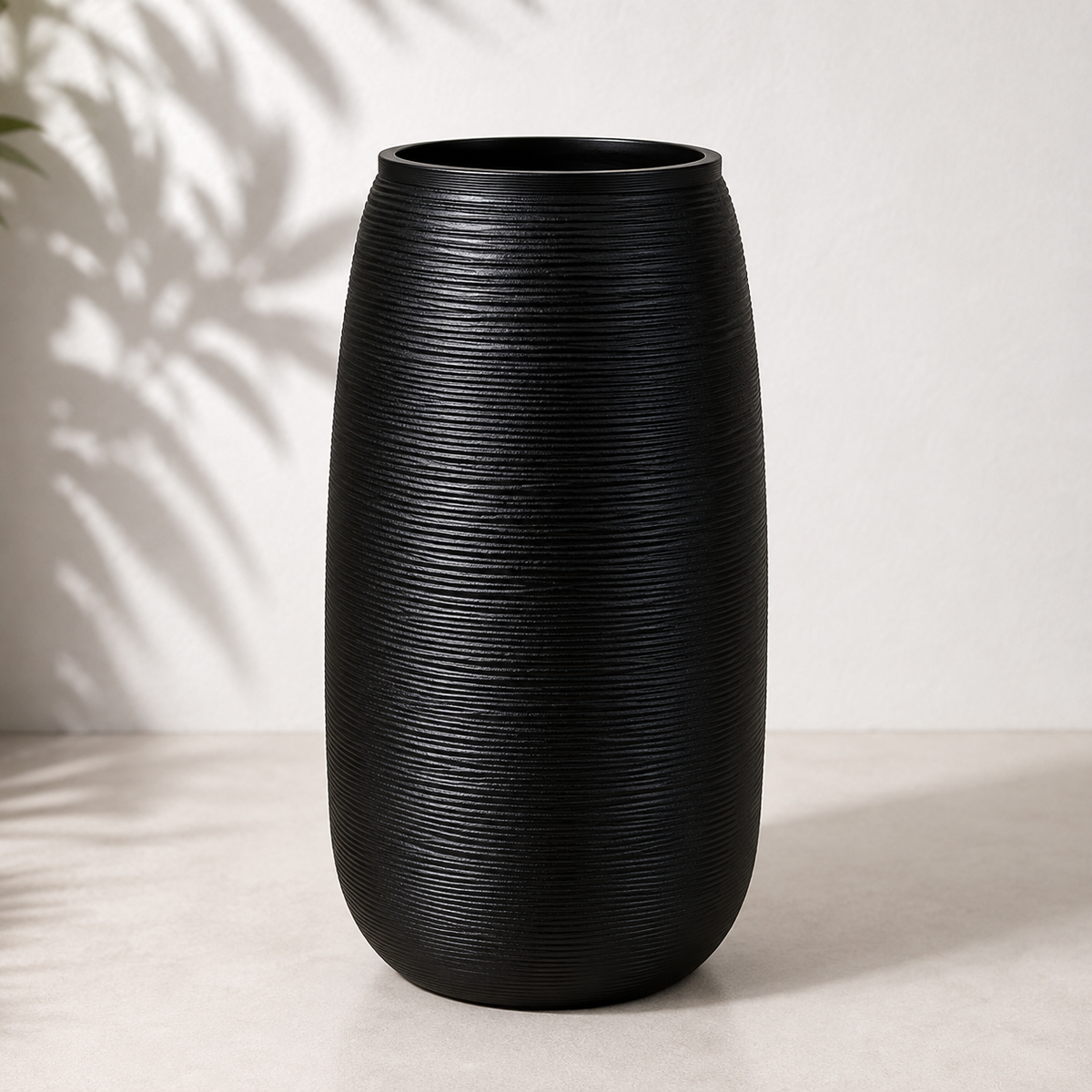Modern Ribbed Black Planter Pot