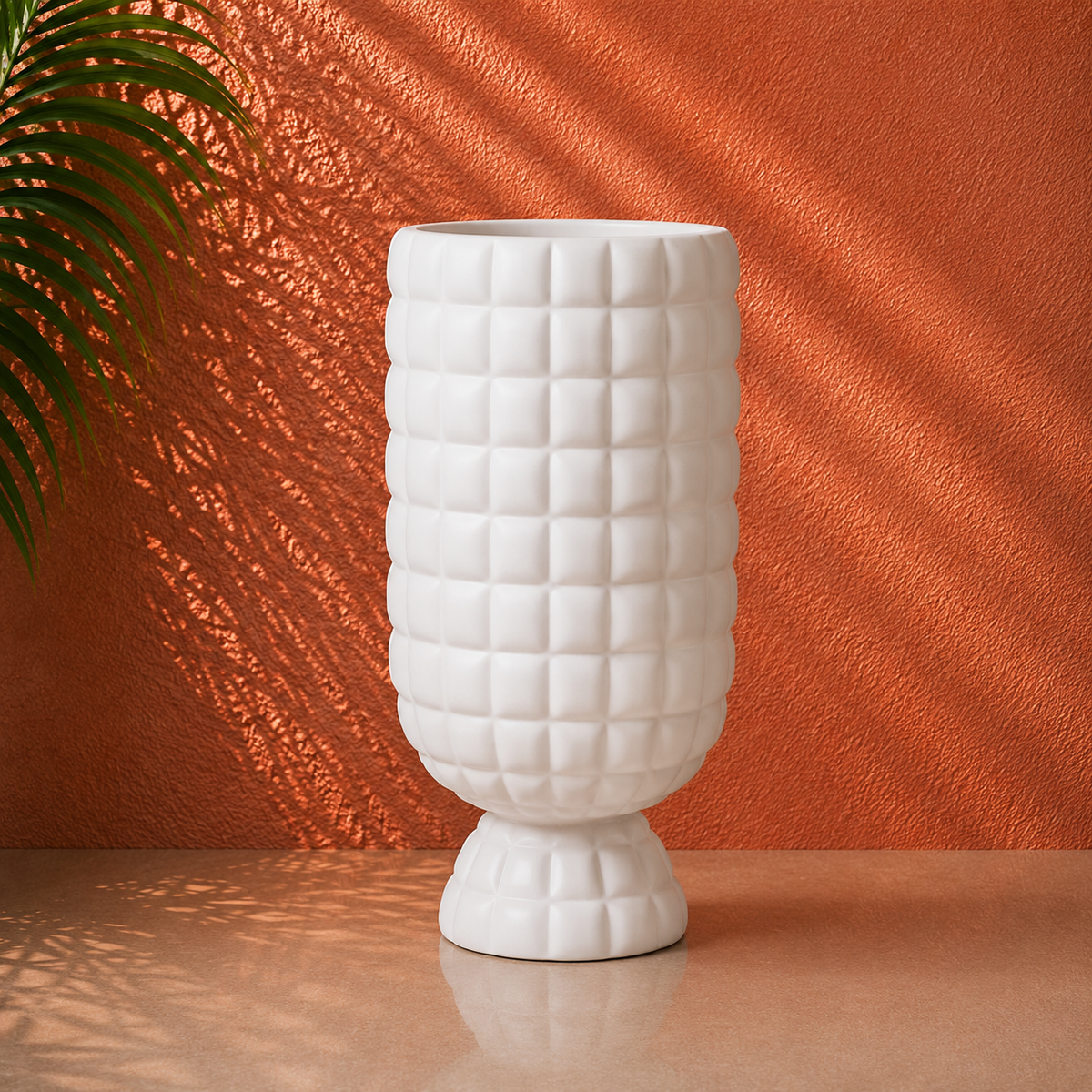 White Quilted Textured Pedestal Planter