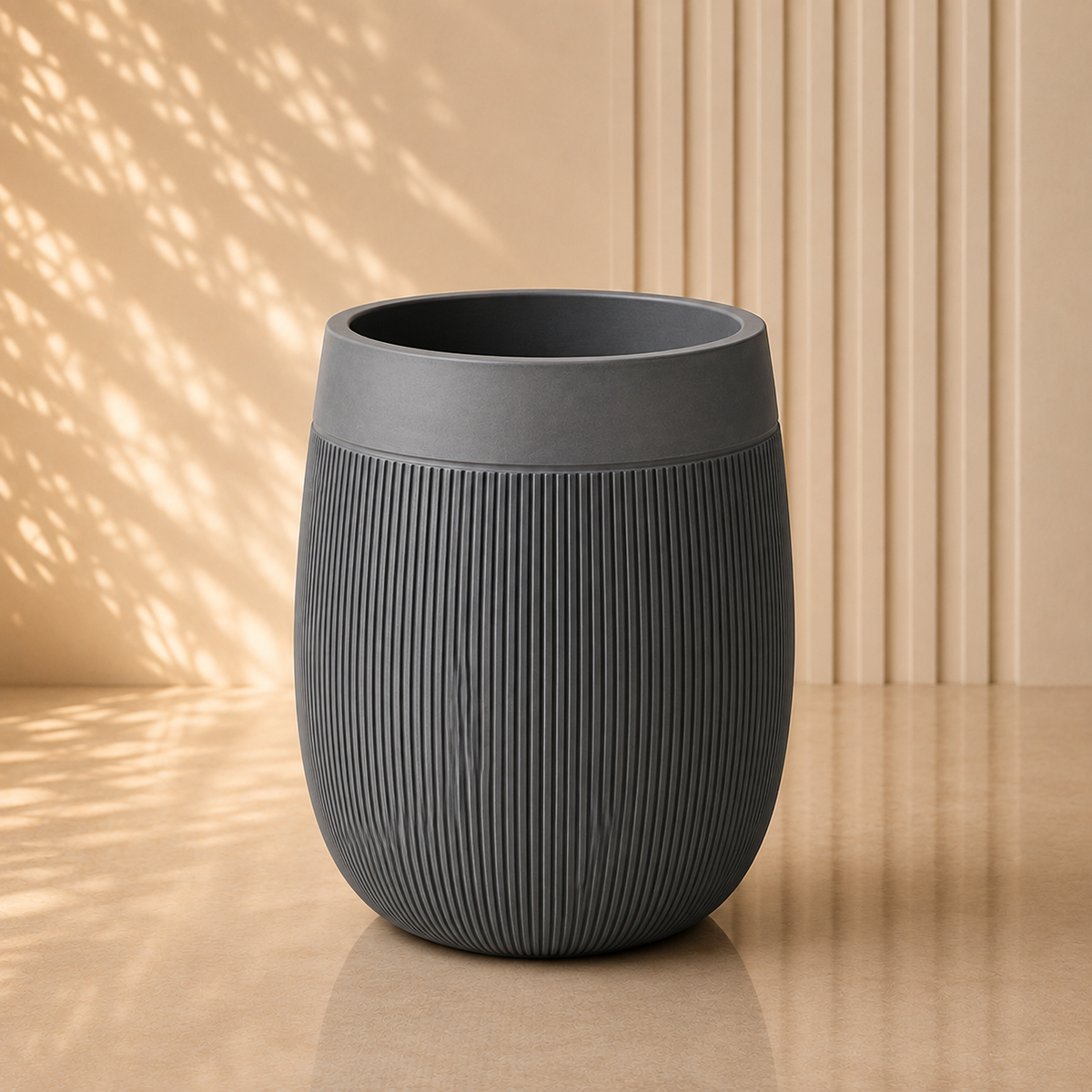 Dark Grey Ribbed Round Planter Pot