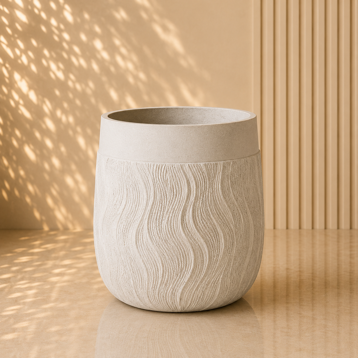 White Wavy Textured Cylindrical Planter Pot