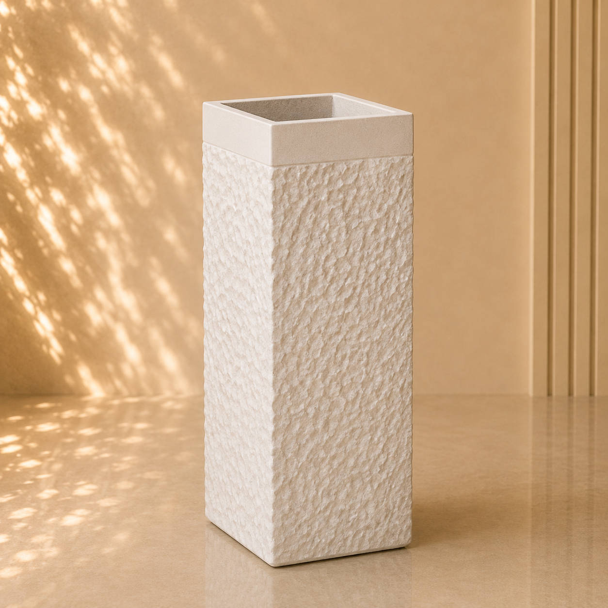 White Textured Rectangular Planter Pot