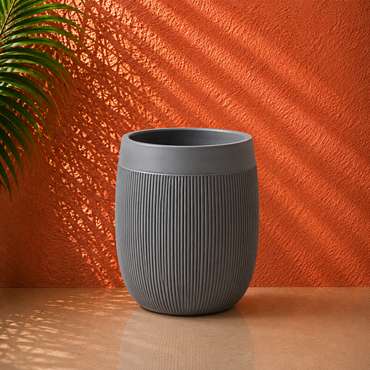 Dark Grey Ribbed Round Planter Pot