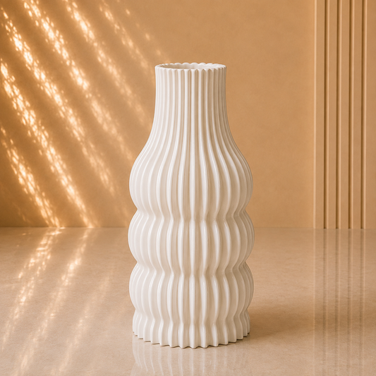 White Wavy Ribbed Tall Decorative Vase