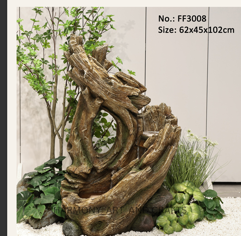 Natural Wood Log Cascade Water Fountain with LED Lights