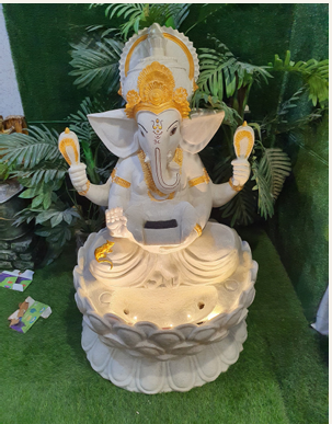 White Ganesh Lotus Bowl Water Fountain