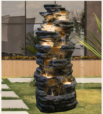 Stacked Rock Cascade Water Fountain with LED Lights