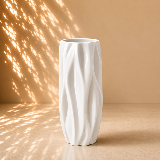 Tall White Wavy Textured Floor Planter