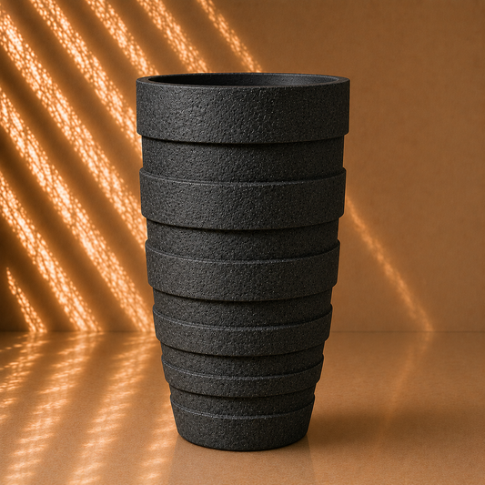 Black Tiered Textured Tall Planter Pot
