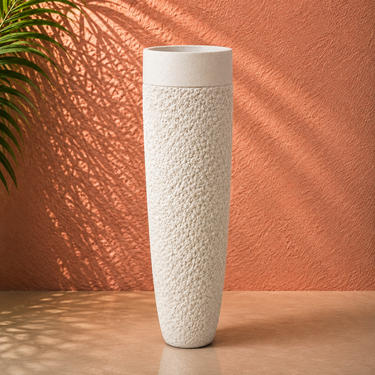 Tall Textured White Cylindrical Planter