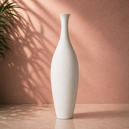Tall White Slim Neck Decorative Vase