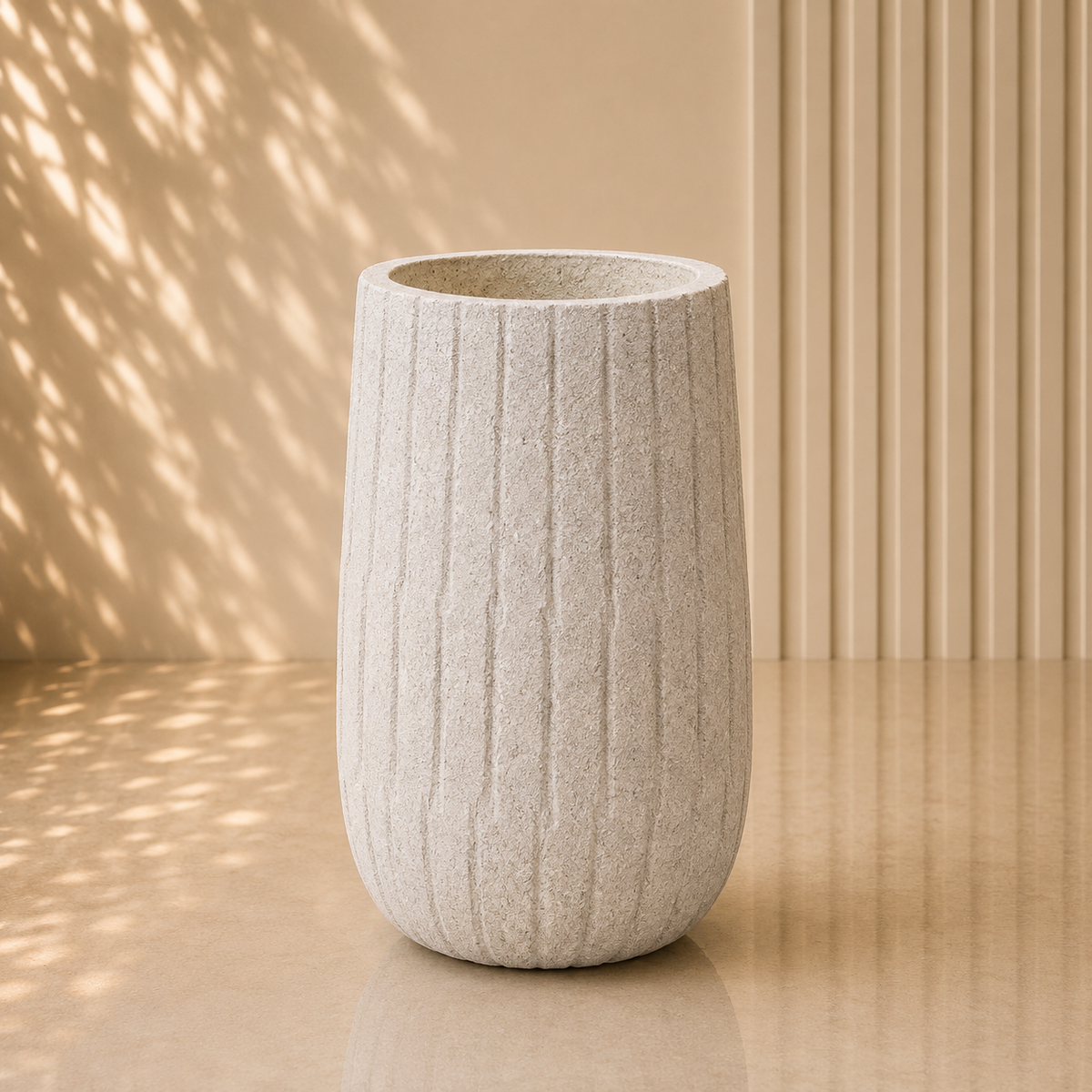 White Ribbed Textured Cylinder Planter Pot