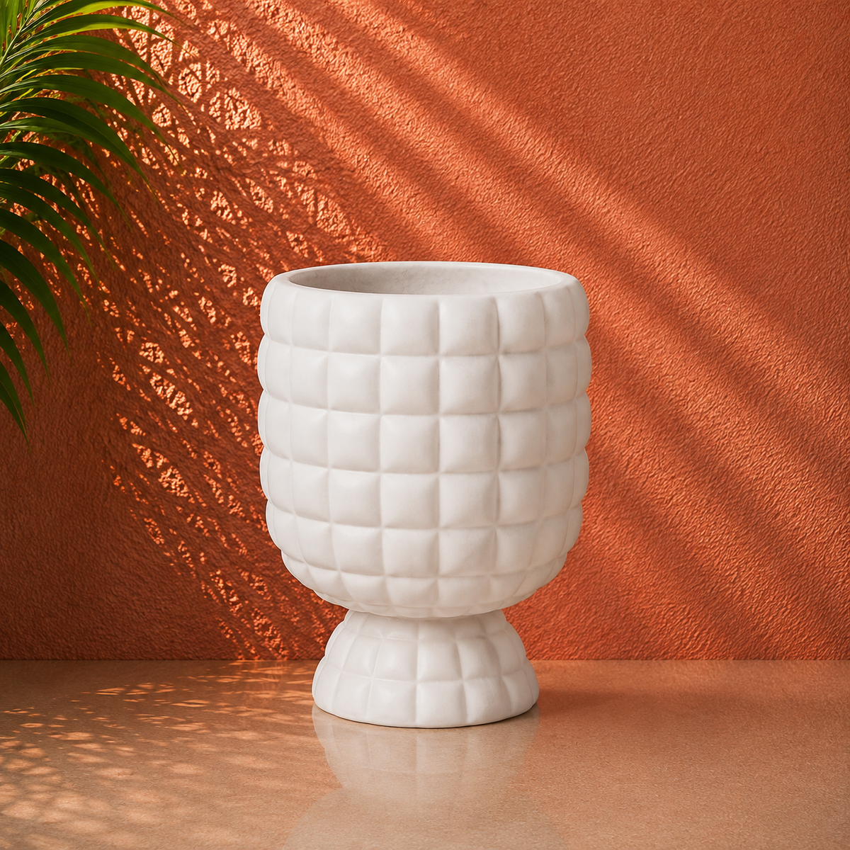 White Quilted Textured Pedestal Planter