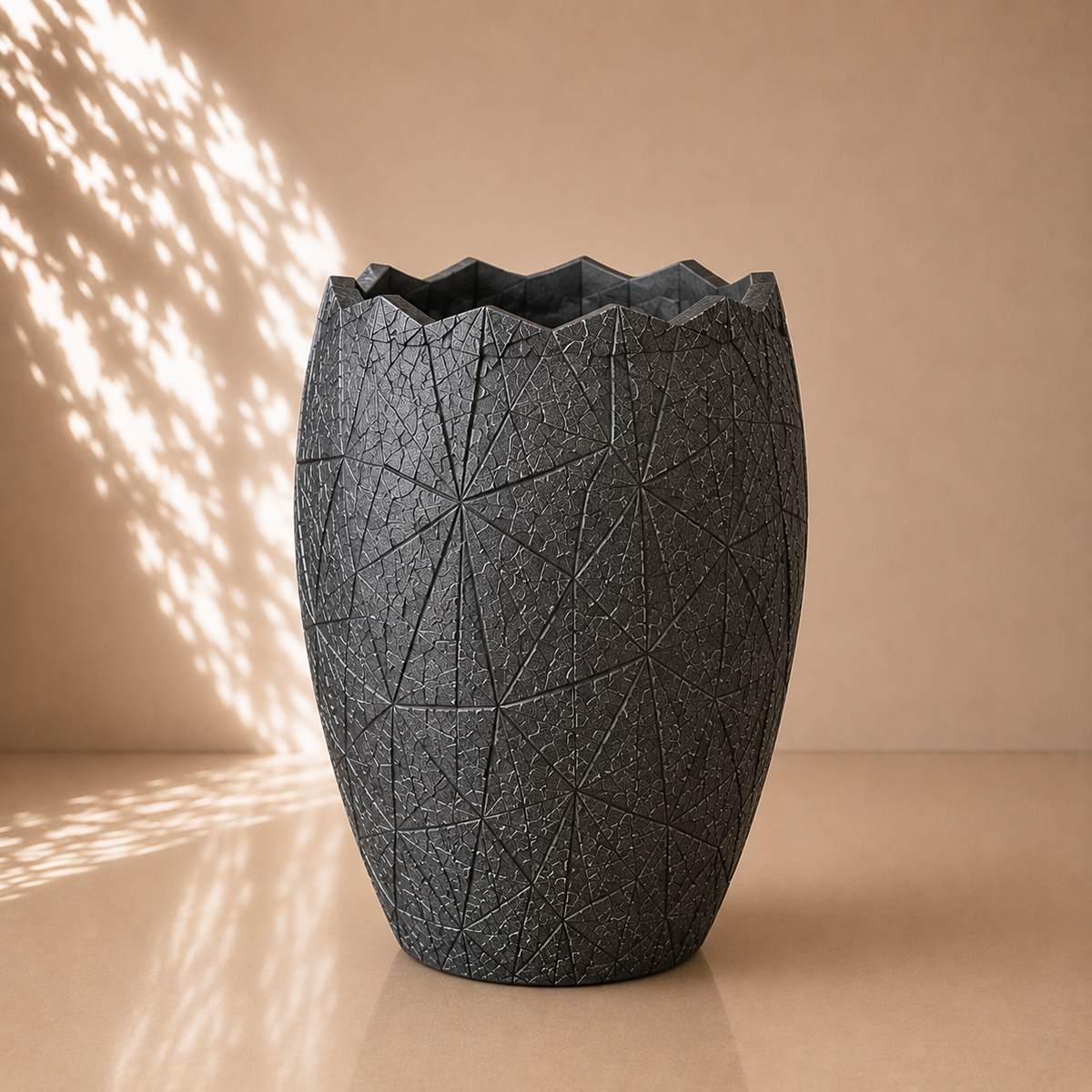 Dark Grey Geometric Textured Planter Pot