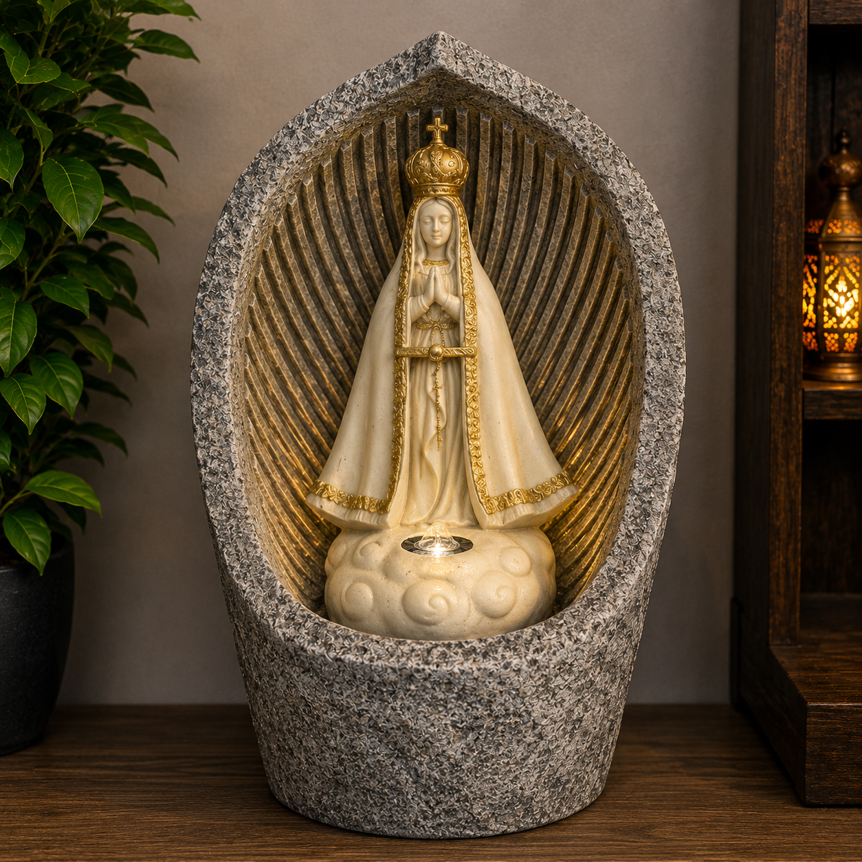 Virgin Mary Stone Water Fountain With LED Light
